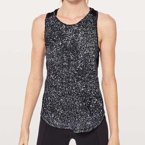 Lululemon Sculpt Tank II Splatter White Black Relaxed Fit Hip Length Size 8
